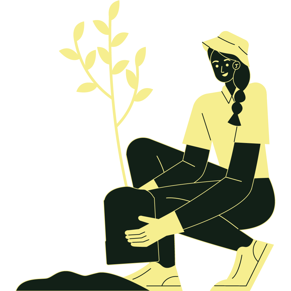 Ilustración de jardinero plantando un árbol y preparando el terreno del jardín